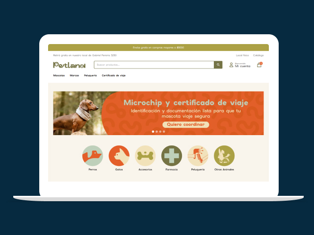 Vista del sitio de Petland.com.uy